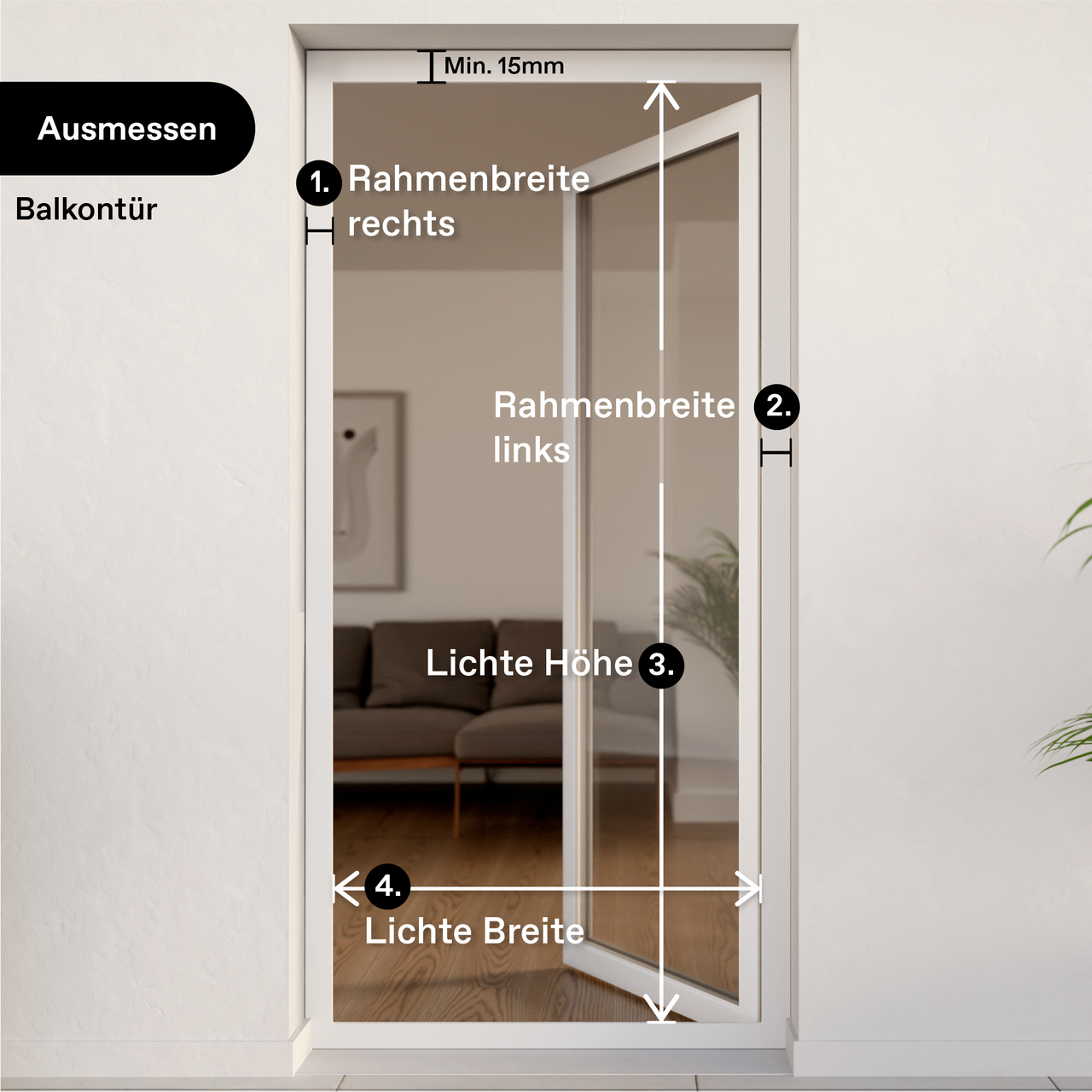 Ausmessbild Außenrollo für Balkontüren/bodentiefe Fenster