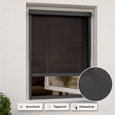 Tenda a rullo esterna per finestre | Grigia, traslucida | Larghezza regolabile | Installazione senza fori